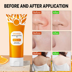 Miehoous Orange Exfoliating Gel body bottle demonstrates versatile cleansing.