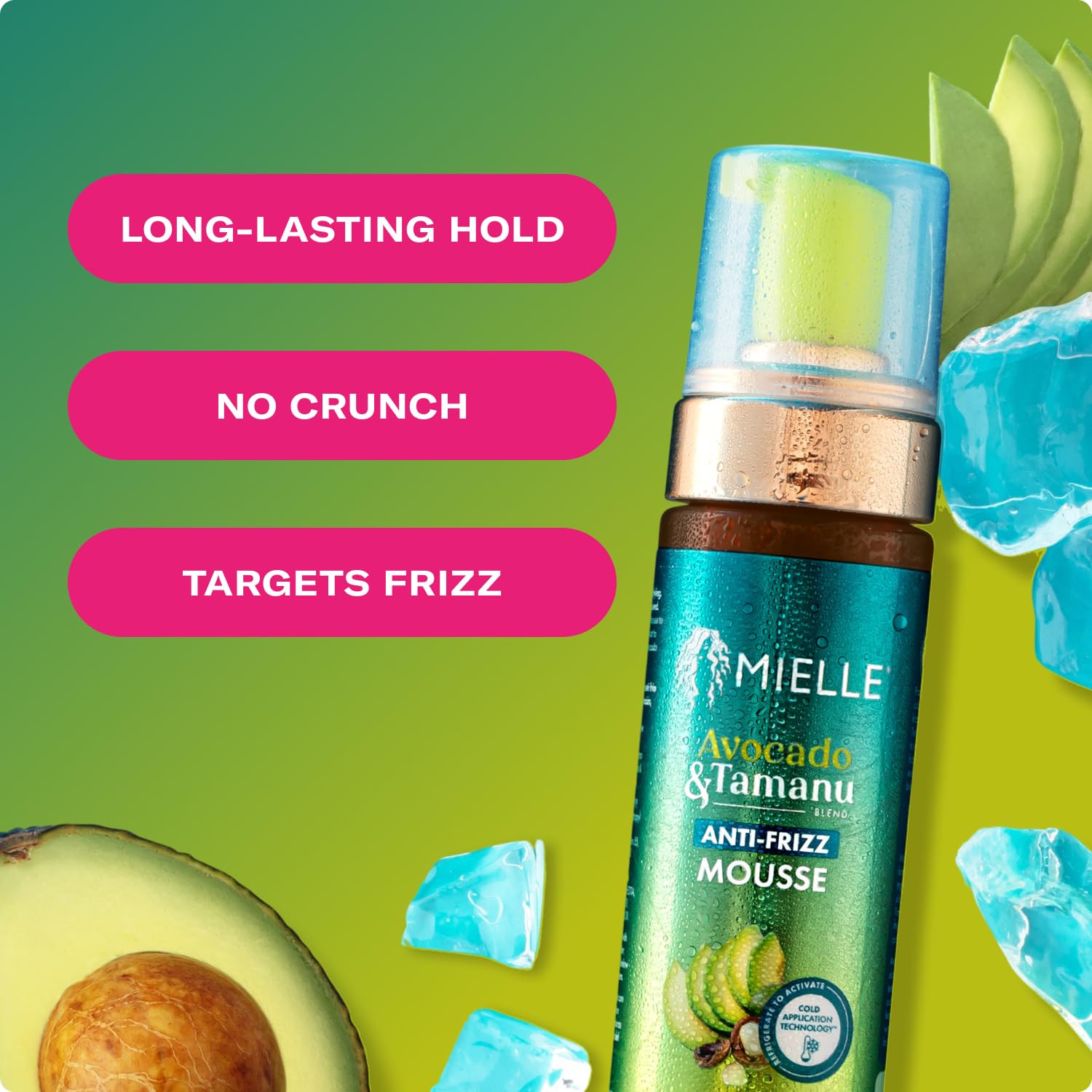 Mielle Avocado & Tamanu Curly Mousse frizz control in humid days for smooth strands