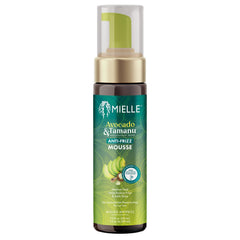 Mielle Avocado & Tamanu Curly Mousse pump bottle defines curls with medium hold