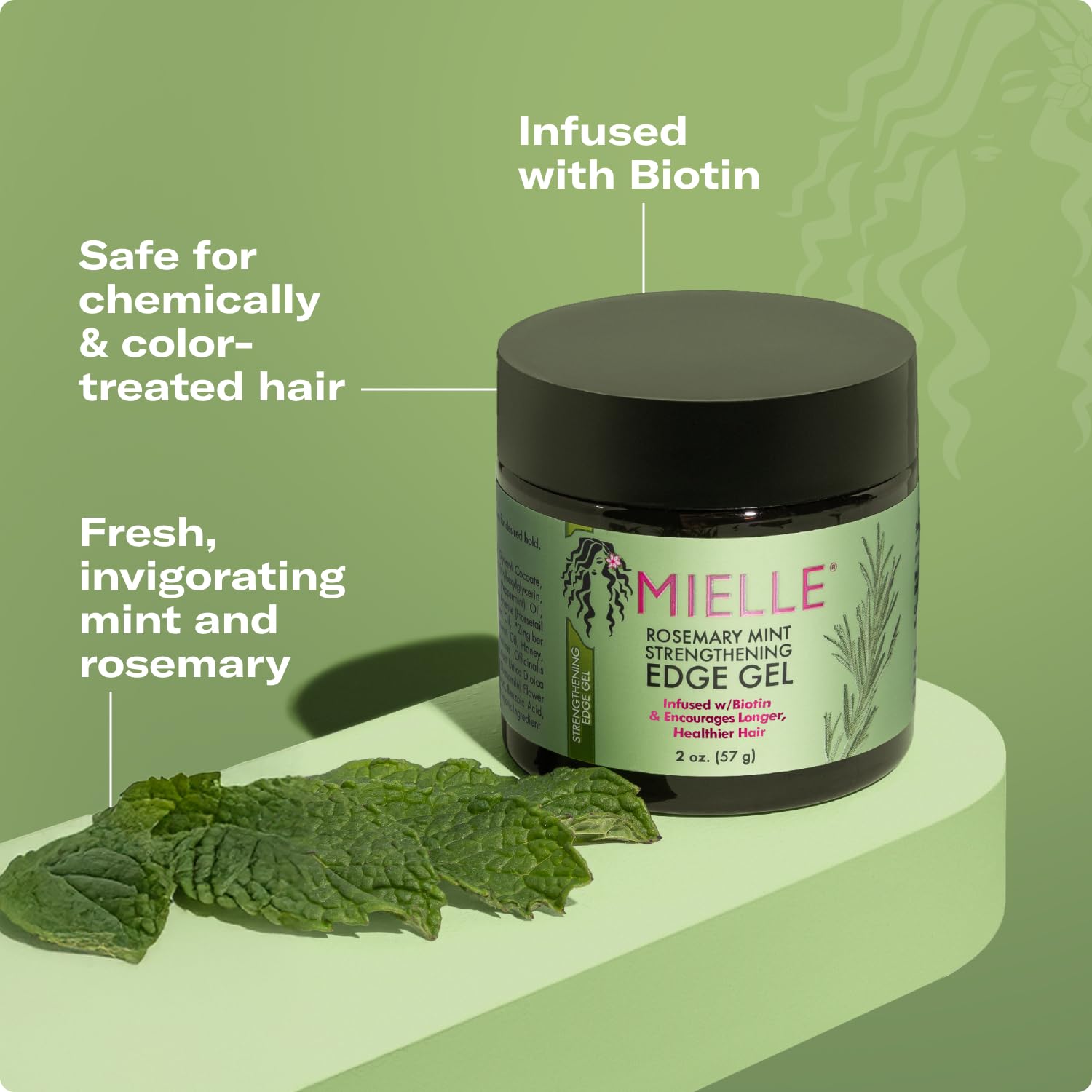 Mielle Organics Rosemary and Mint Edge Control Gel defining natural hair texture.