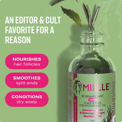 Ingredients display for Mielle Organics Rosemary & Mint Light Hair Oil highlighting biotin benefits