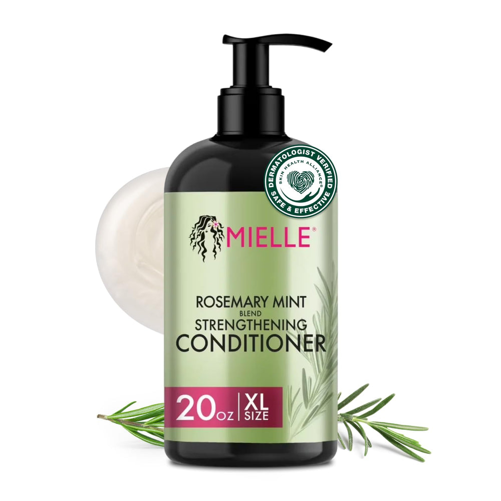 Mielle Organics Rosemary Mint Strengthening Conditioner bottle promotes stronger, more manageable hair.