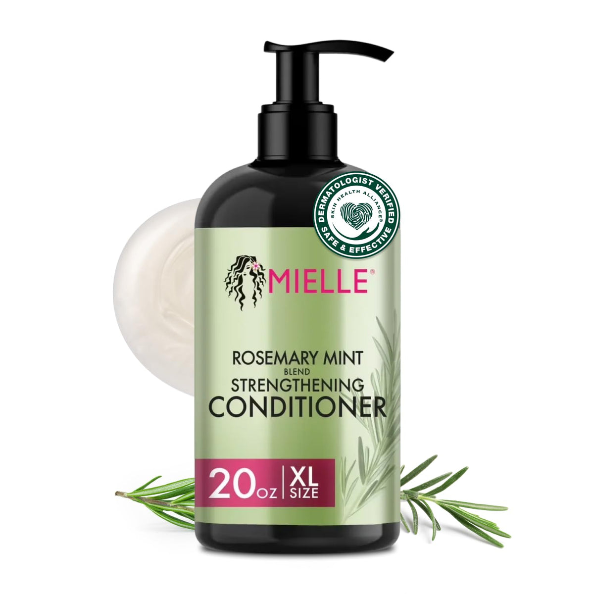 Mielle Organics Rosemary Mint Strengthening Conditioner bottle promotes stronger, more manageable hair.