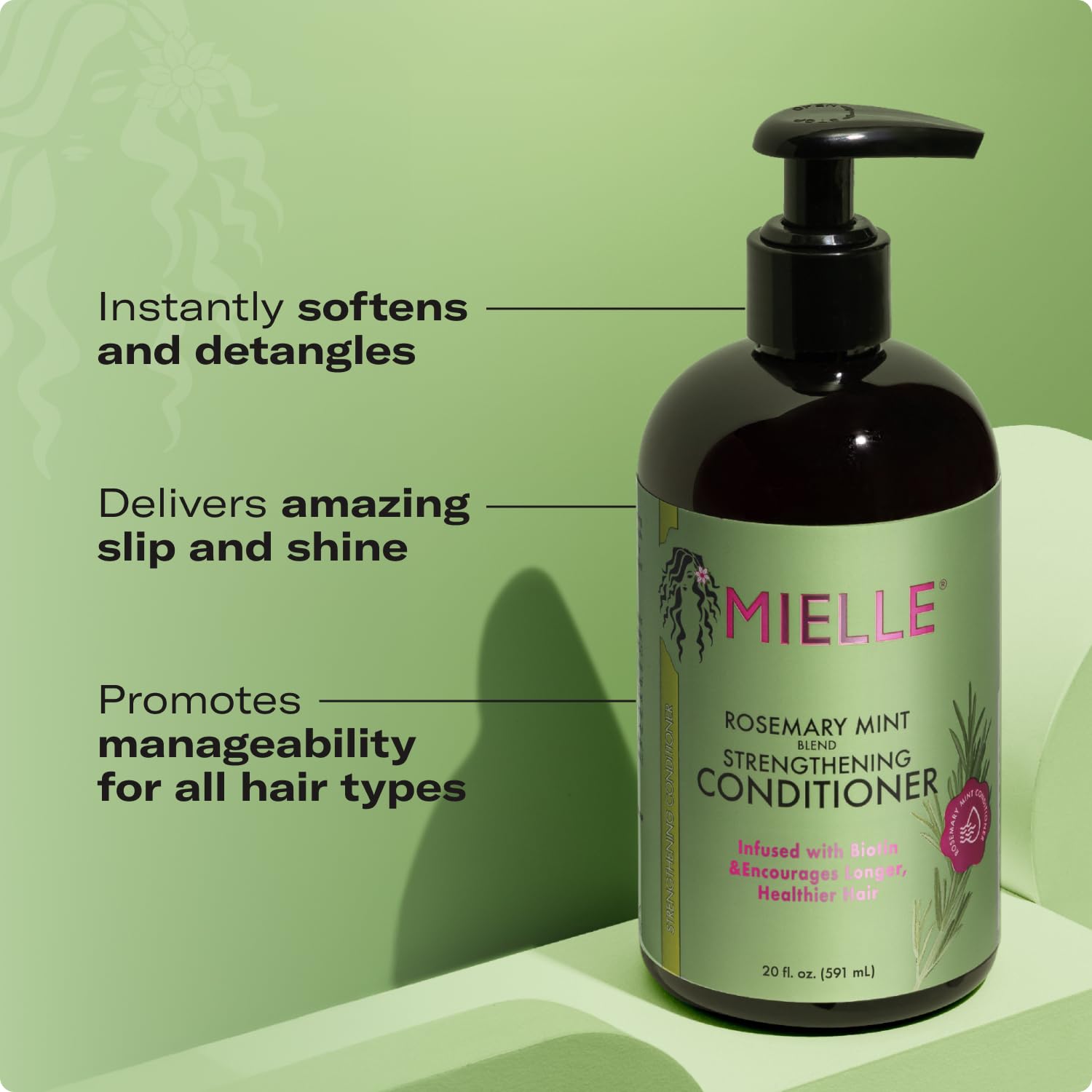 Close-up of Mielle Organics conditioner texture shows creamy hydration for detangling.