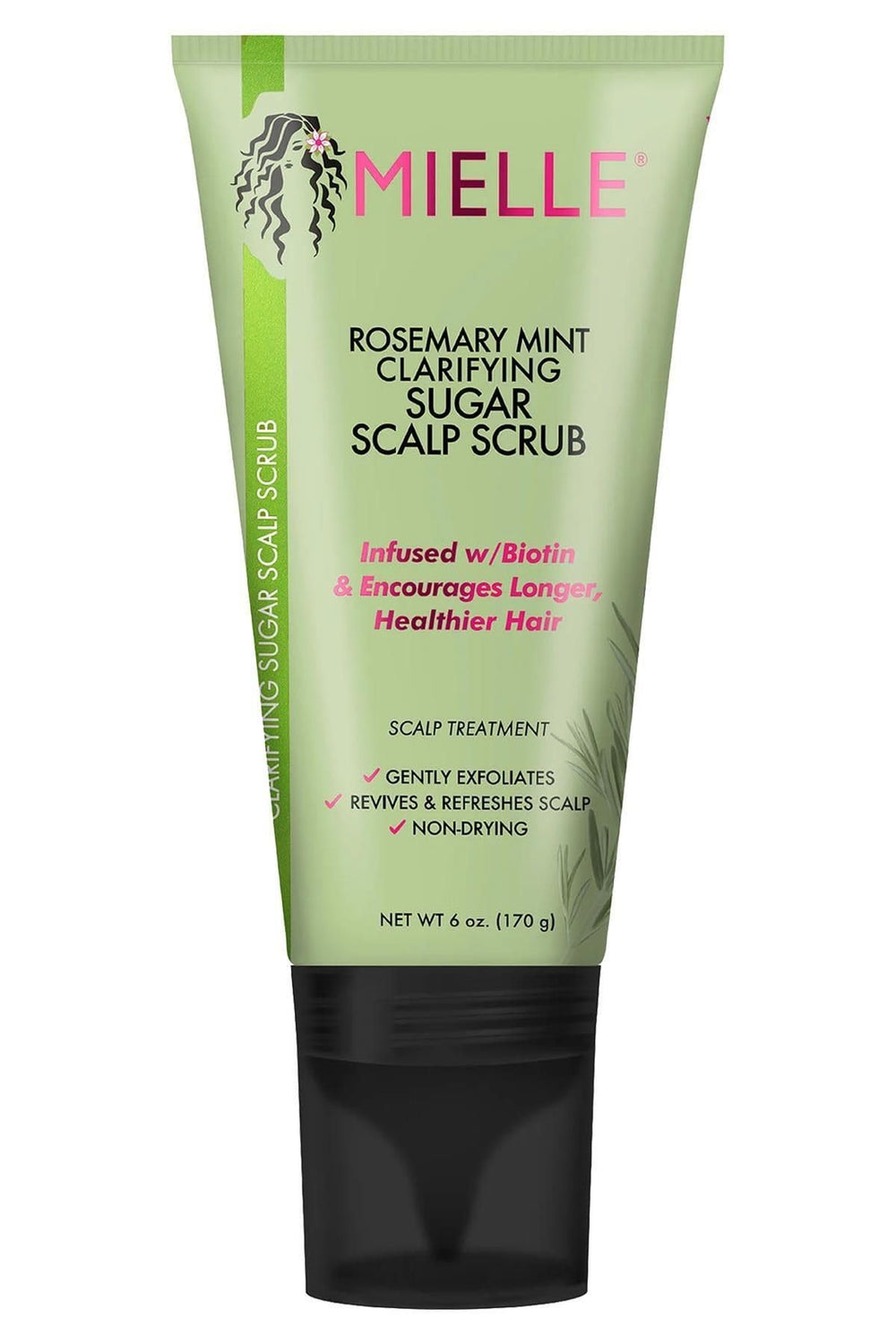 Mielle Organics Rosemary & Mint Sugar Exfoliating Scrub bottle provides a refreshing scalp cleanse.