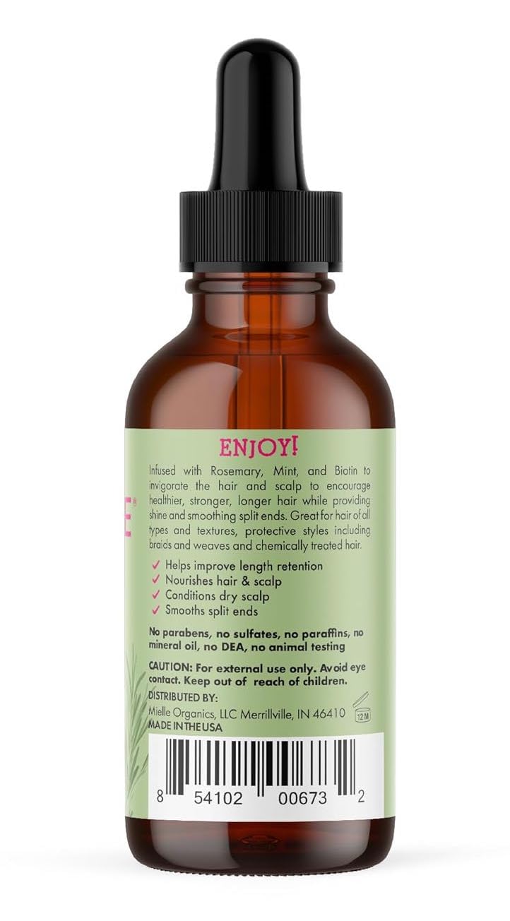Mielle Rosemary & Mint Hair Oil bottle label highlighting natural ingredients