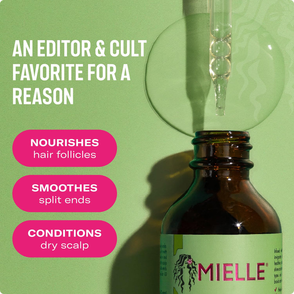 Mielle Rosemary & Mint Hair Oil dropper application, targeted scalp nourishment and frizz control