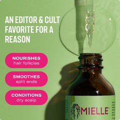 Mielle Rosemary & Mint Hair Oil dropper application, targeted scalp nourishment and frizz control