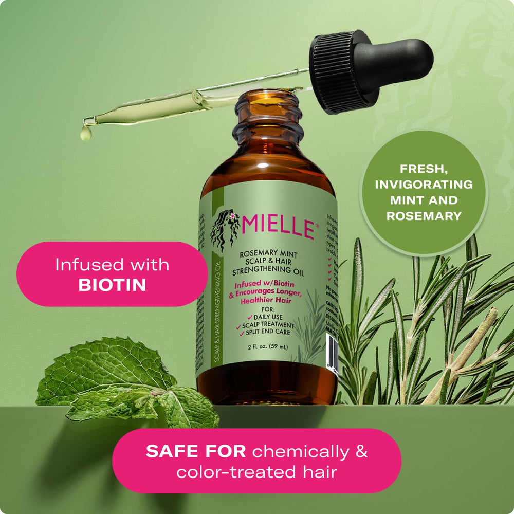 Mielle Rosemary & Mint Hair Oil ingredients include rosemary, tea tree, and jojoba for balanced care