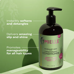 Mielle Rosemary Mint Strengthening Conditioner on textured curls for moisture.