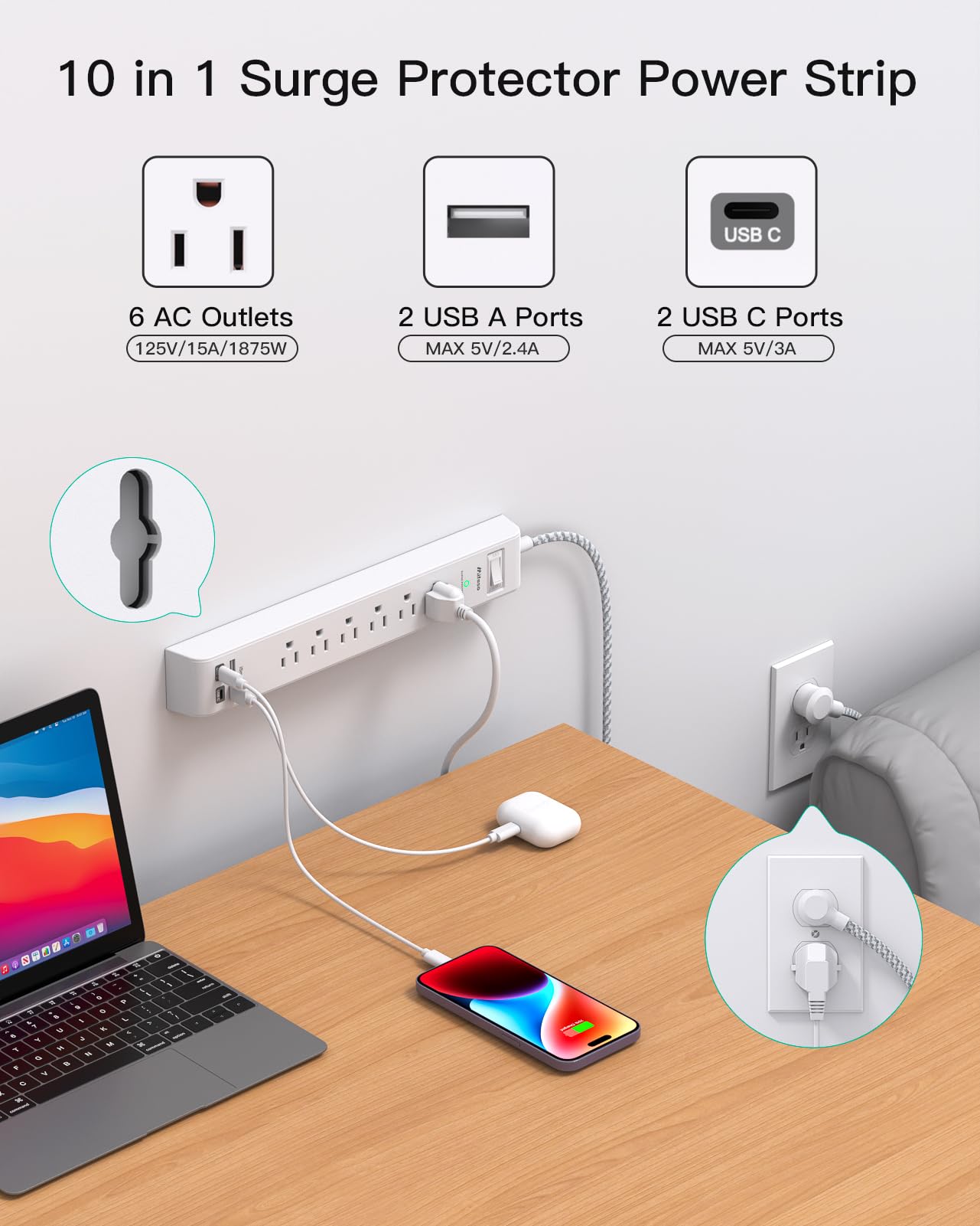 Mifaso 12ft braided extension cord for durable, tangle-free power delivery.