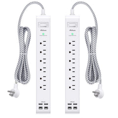 Mifaso 2-pack power strip with 6 outlets and 4 USB ports for versatile charging.