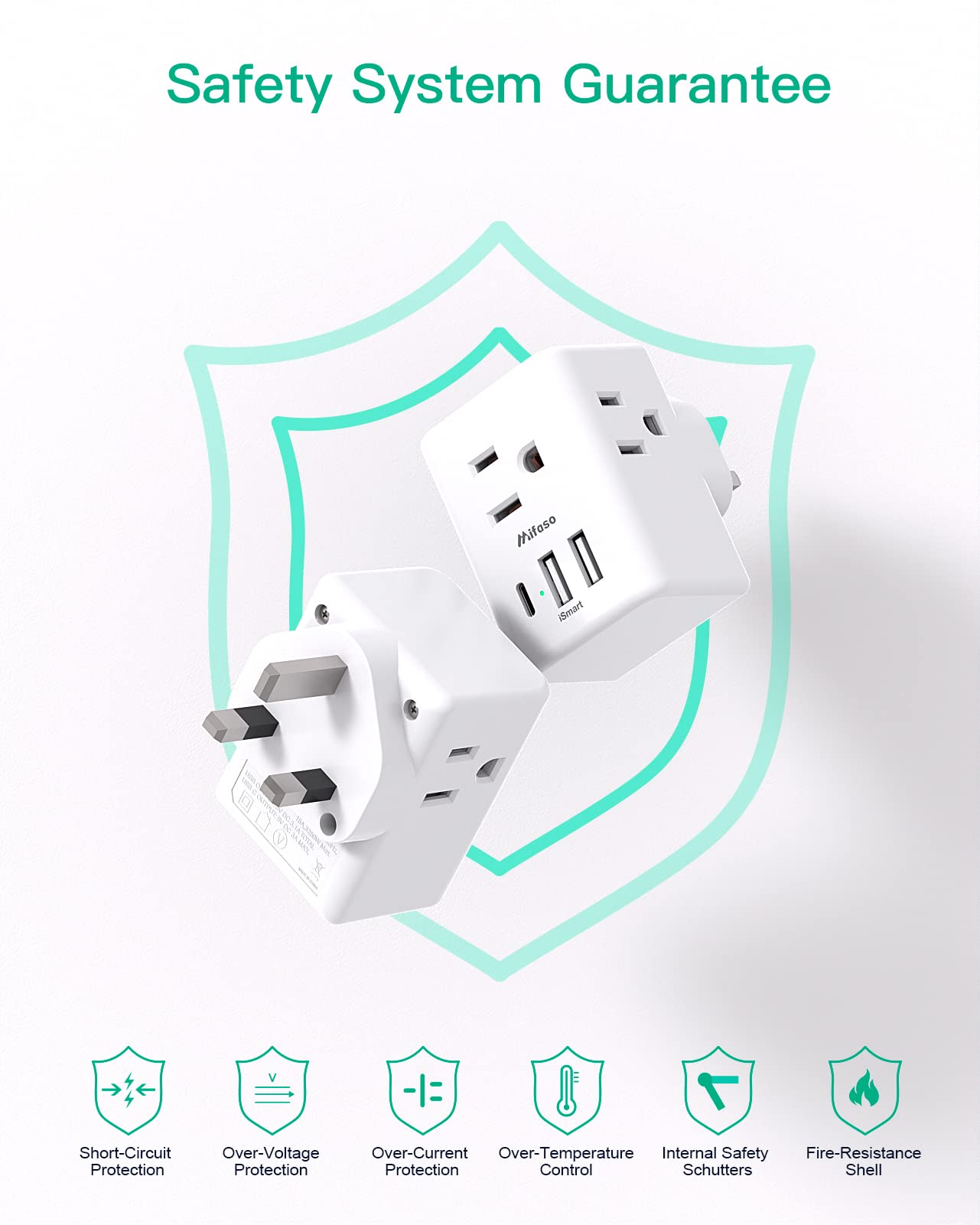 Mifaso 2500W max UK adapter safely powers multiple devices
