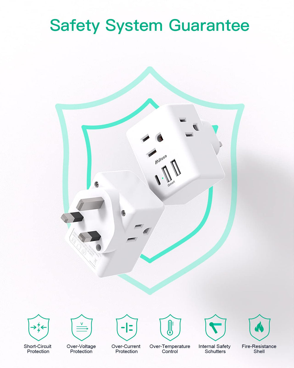 Mifaso 2500W max UK adapter safely powers multiple devices