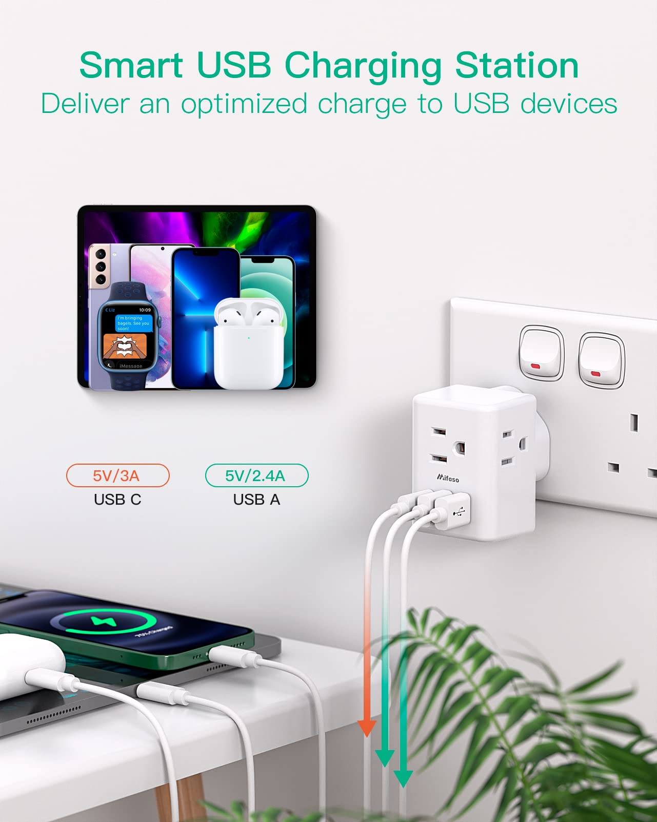 Mifaso 2-pack UK travel adapters ideal for shared trips