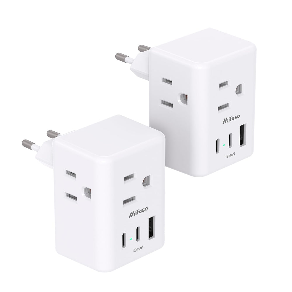 Mifaso European travel plug adapter compact for easy packing.