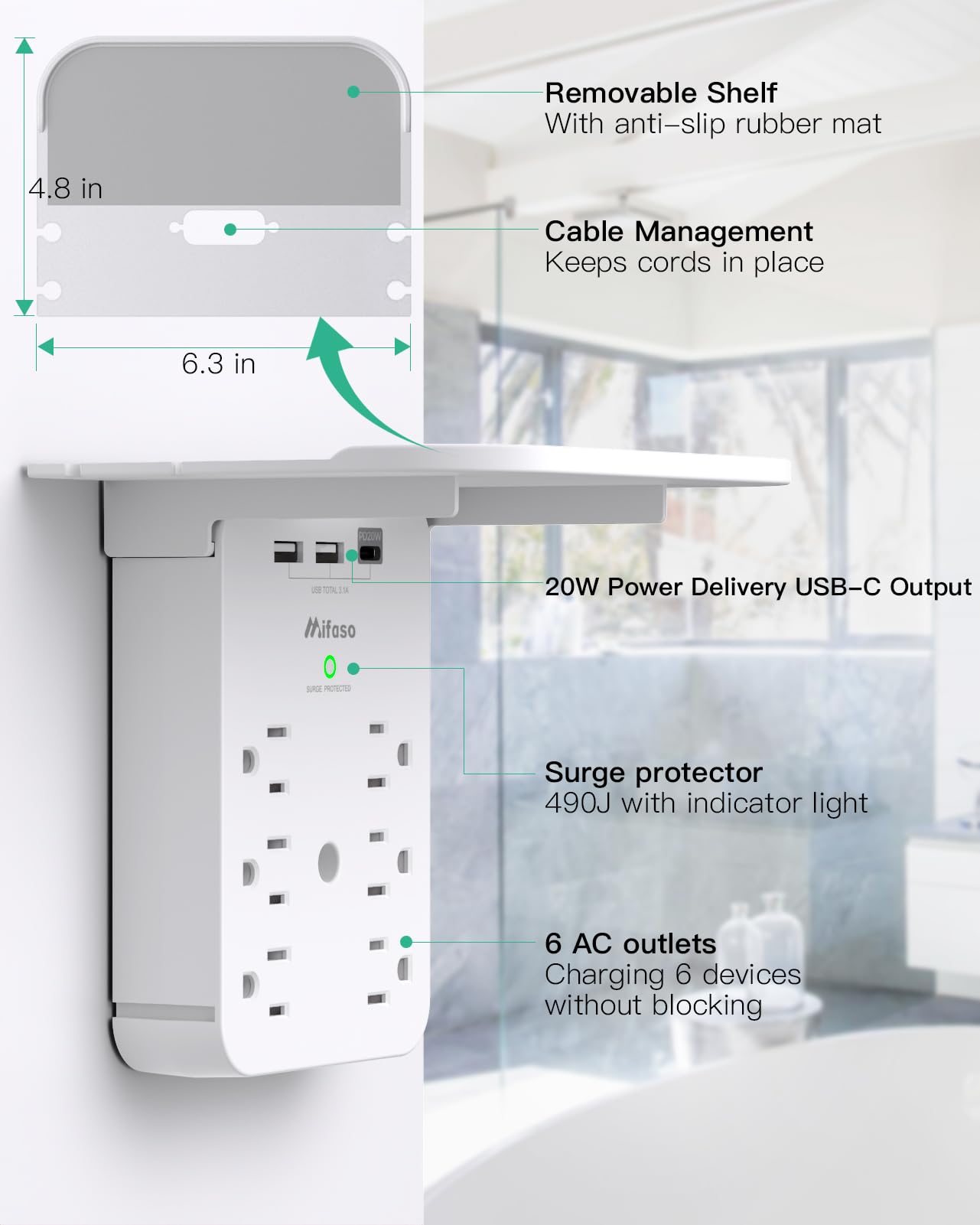 Mifaso PD 20W USB-C port enables fast charging for compatible devices