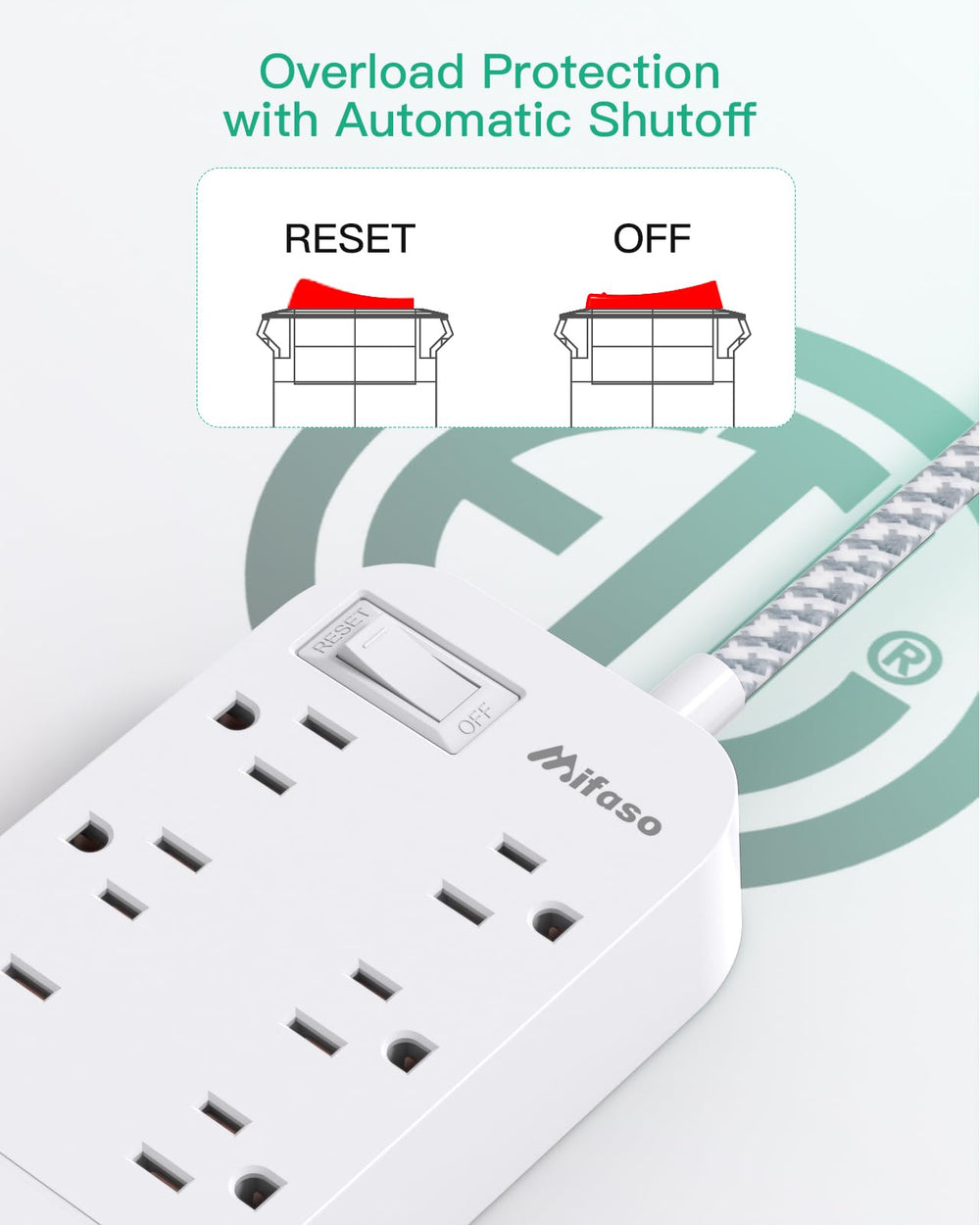 Mifaso power strip on a desk with non-slip bottom for stability