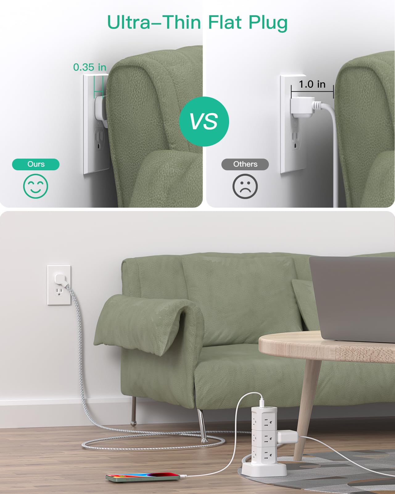 Mifaso power strips with four USB ports for concurrent USB charging.