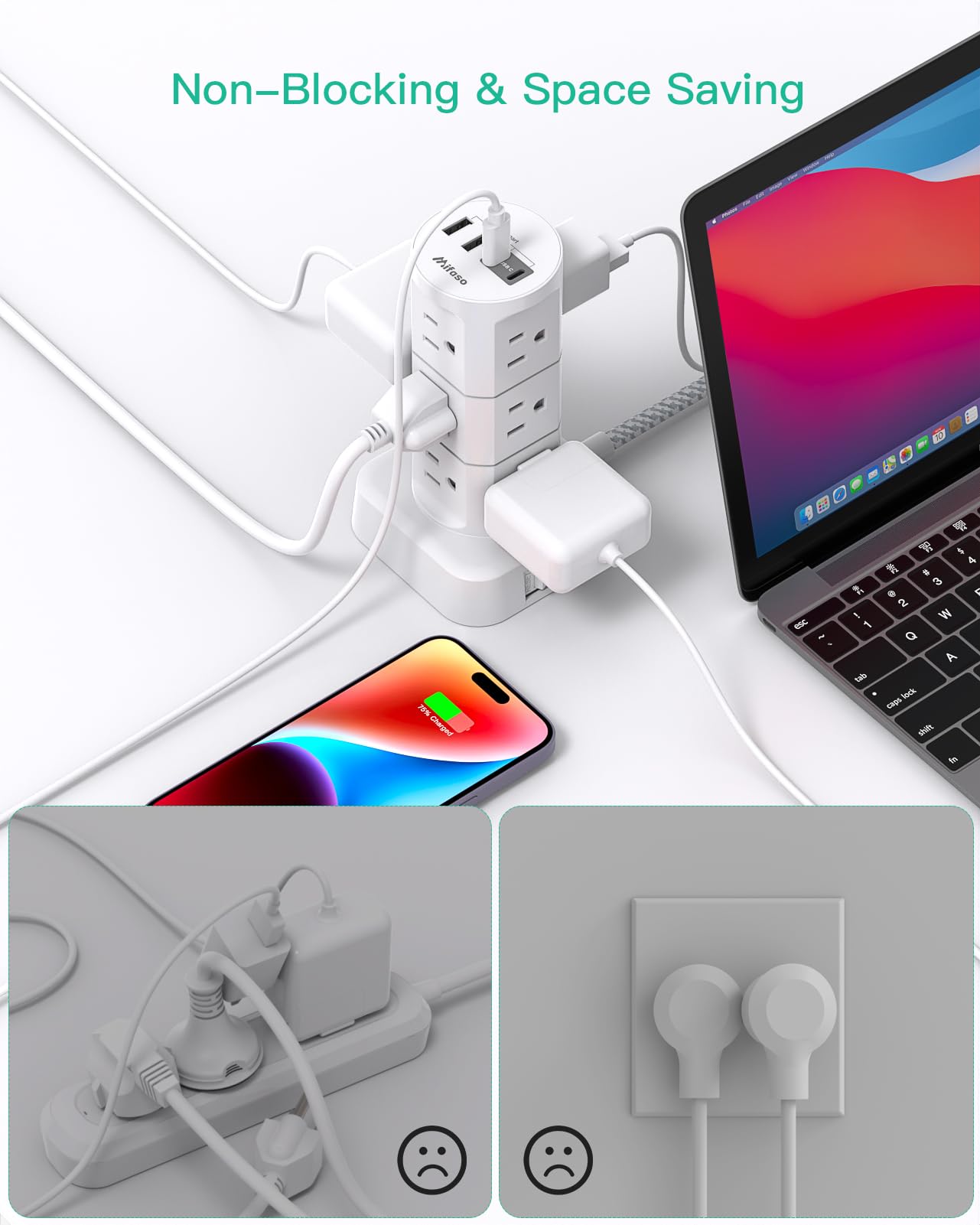 Mifaso power strip used in dorm or office for organized energy access.
