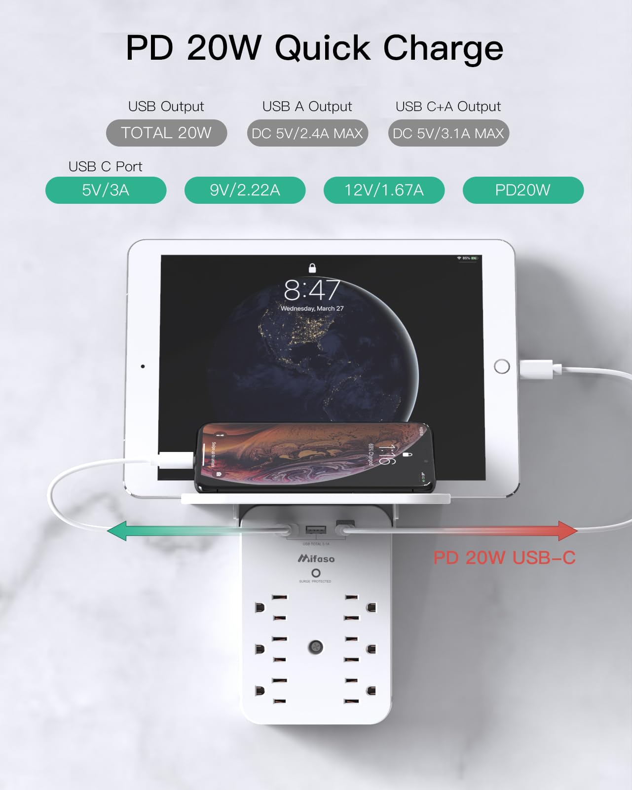 Mifaso smartIQ USB ports optimize charging for smartphones and tablets
