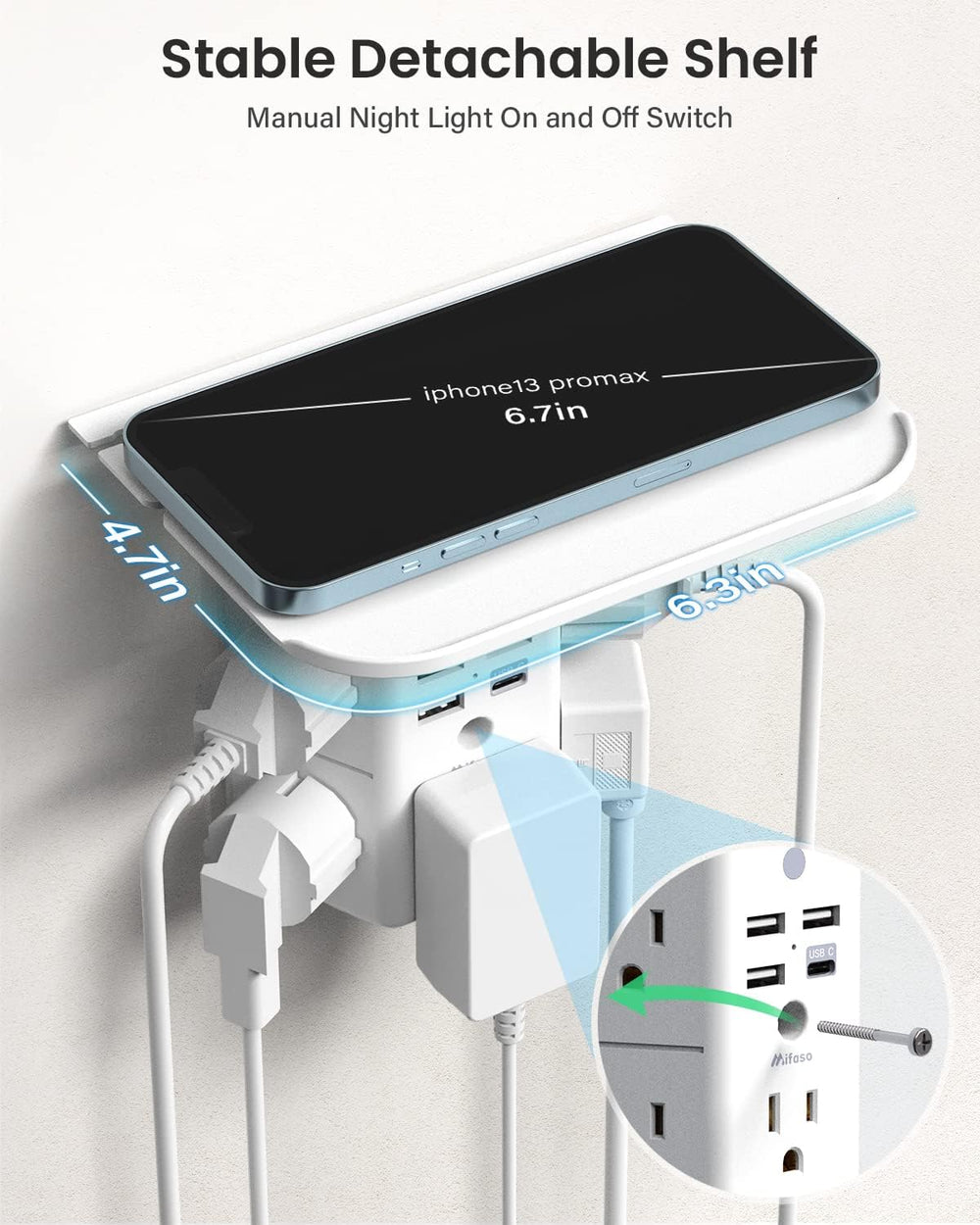 Mifaso 1800 Joule surge protection shields electronics from spikes.