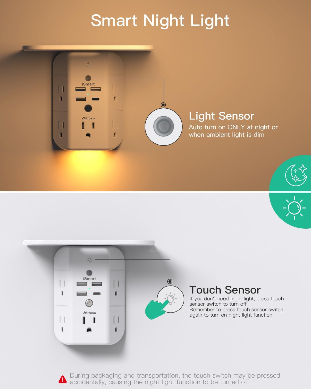 Mifaso USB-A ports and USB-C port provide fast, smart charging for devices.