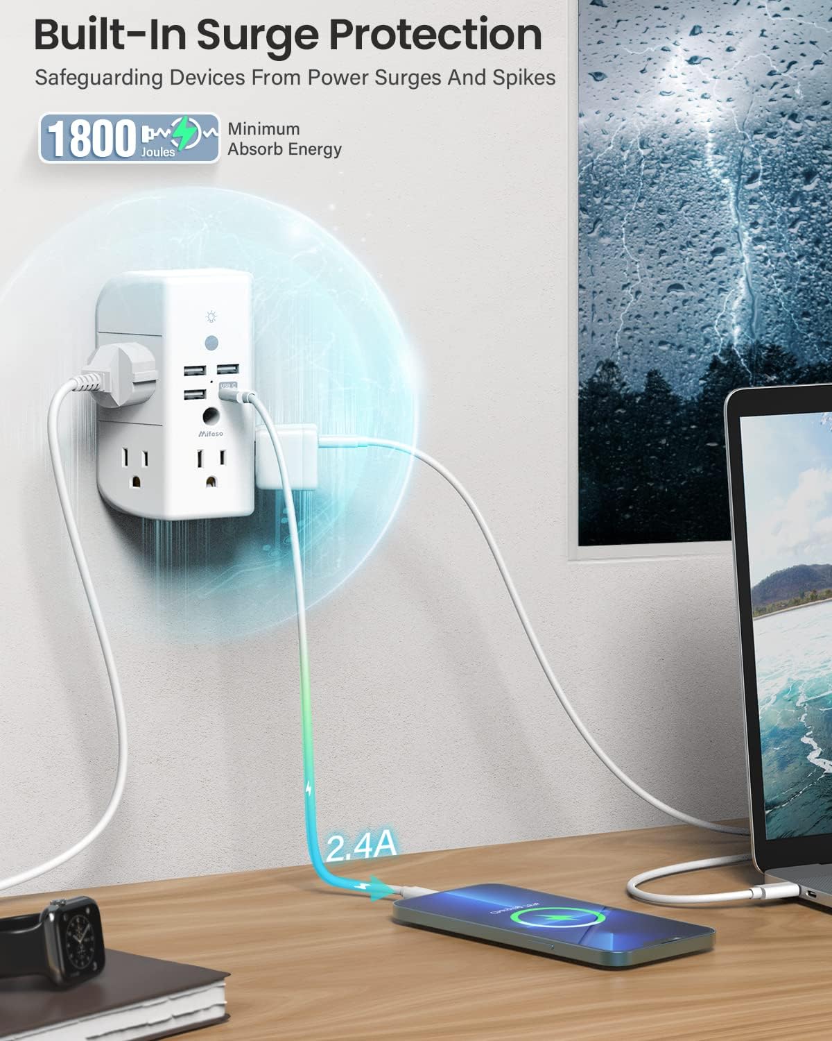 Mifaso wide-space three-sided design fits large adapters easily.