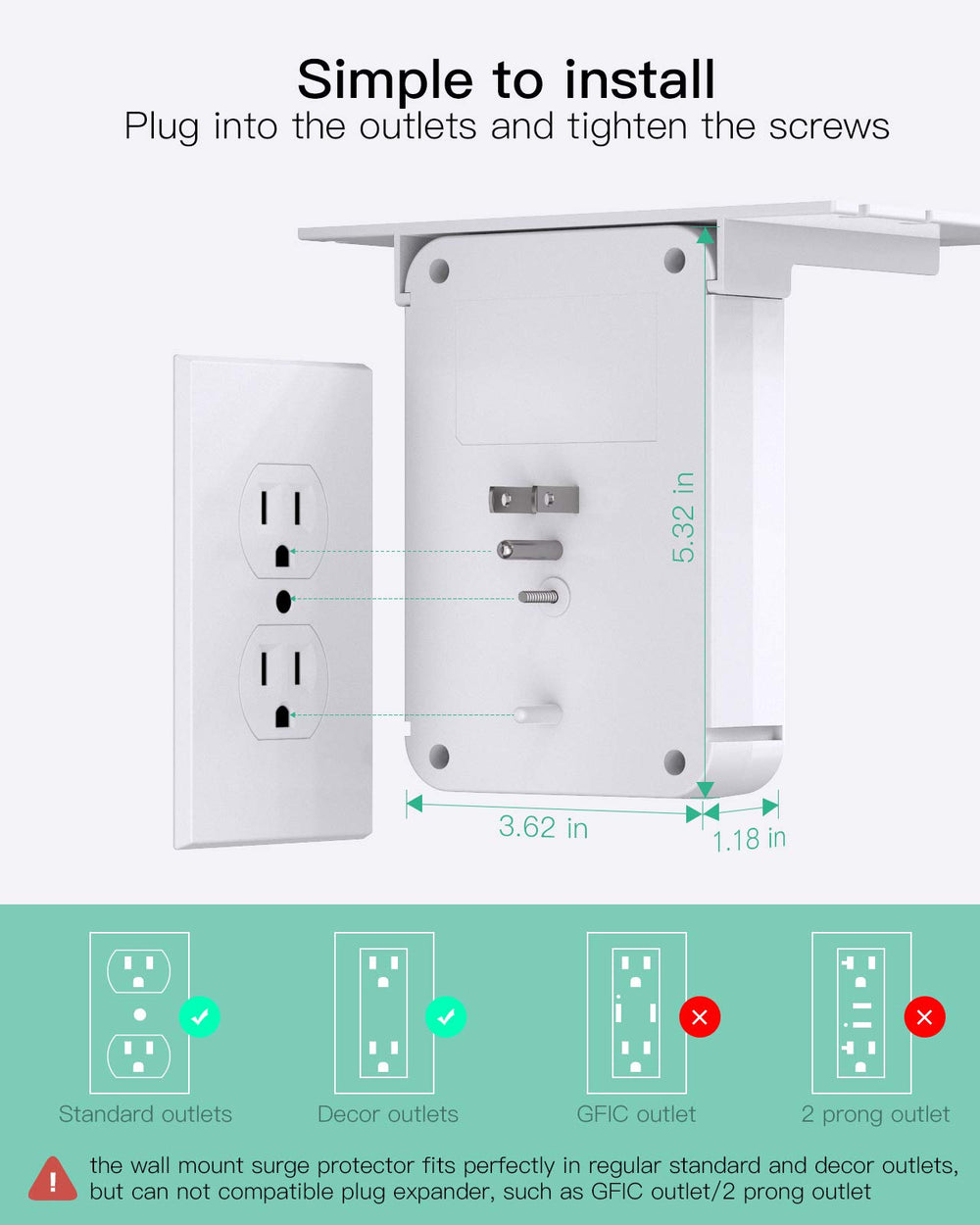 Mifaso easy-install wall plug extender fits standard outlets