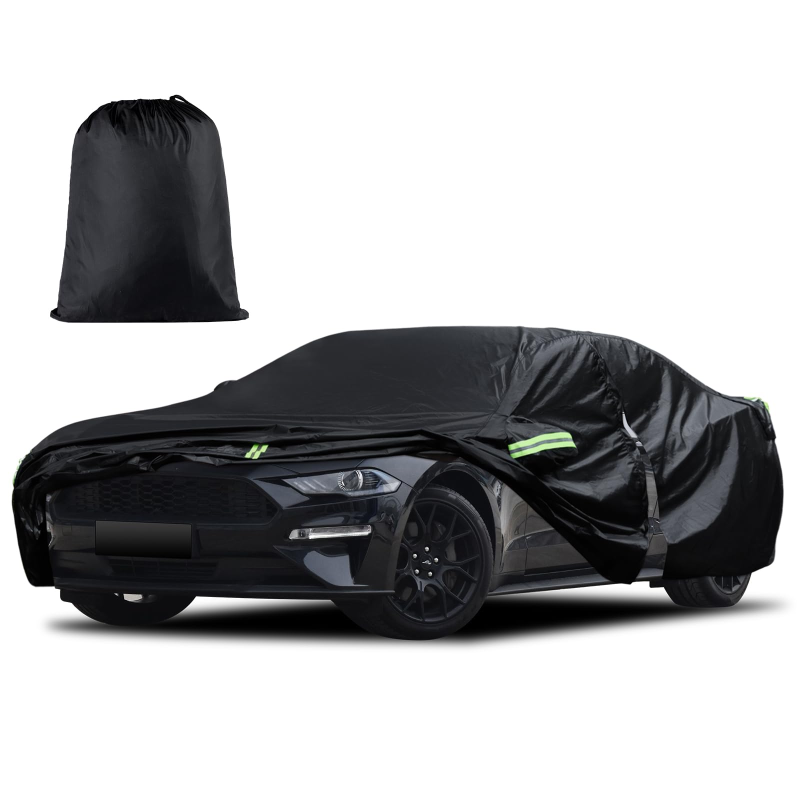 Migaven car cover on a Ford Mustang with custom fit for weather protection.