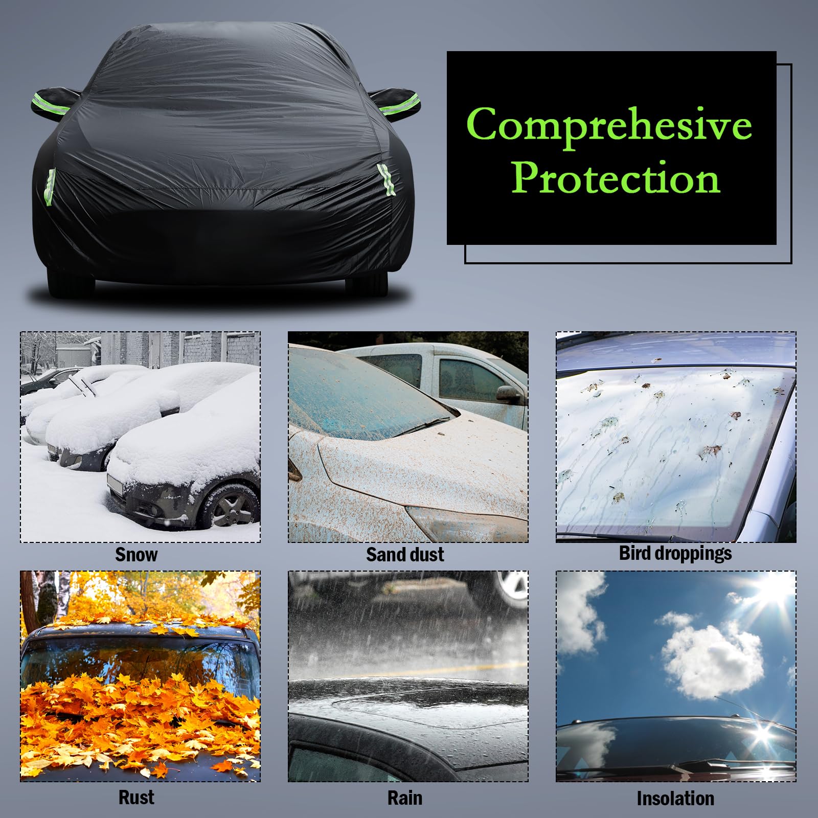 Migaven car cover reflective stripes improve nighttime visibility for safer parking.