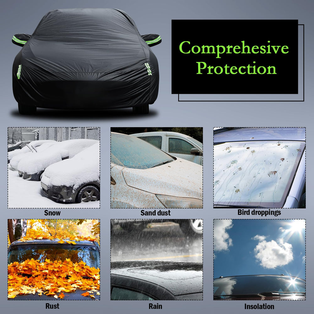 Migaven car cover reflective stripes improve nighttime visibility for safer parking.