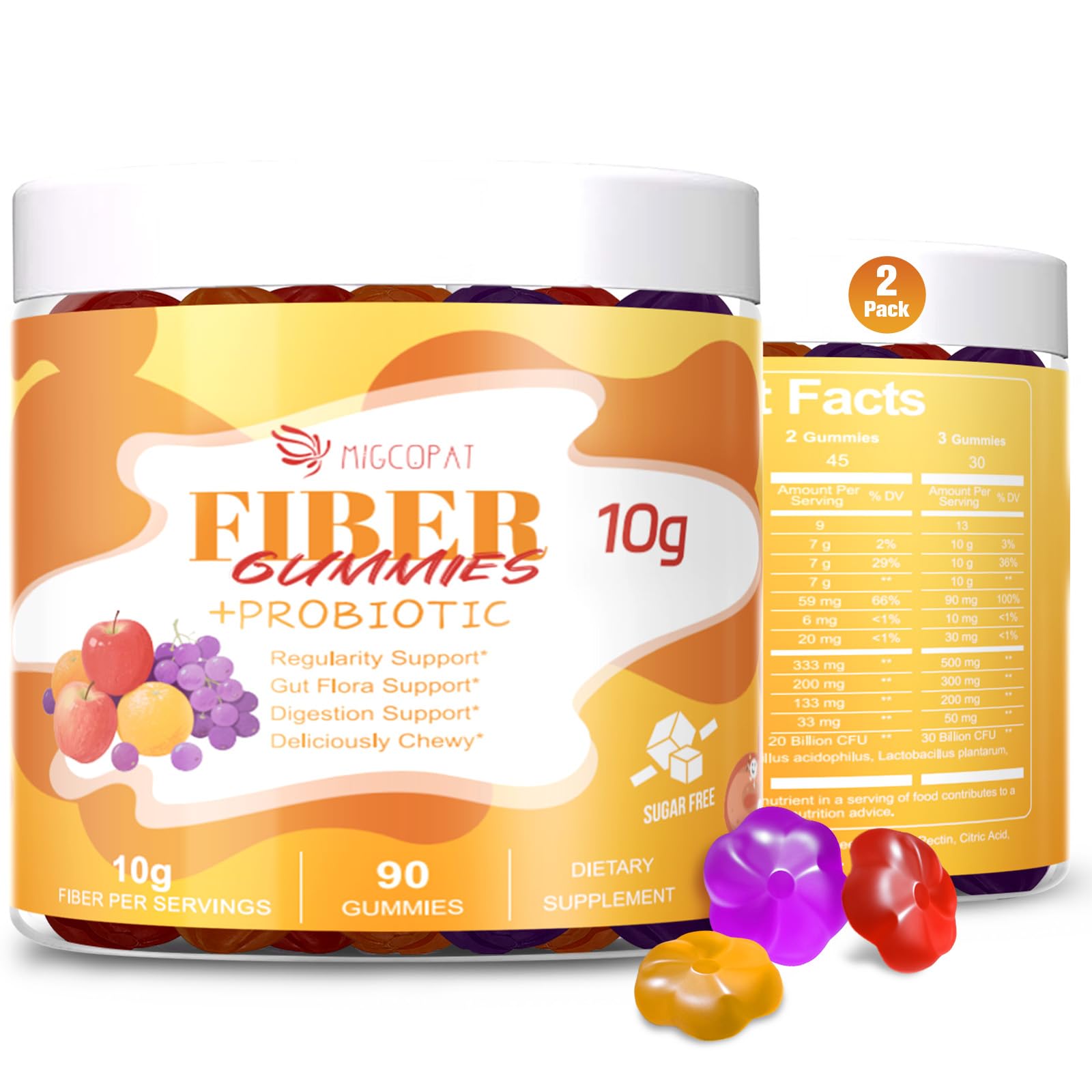 Migcopat 10G Fiber Gummies bottle front for convenient daily fiber support.