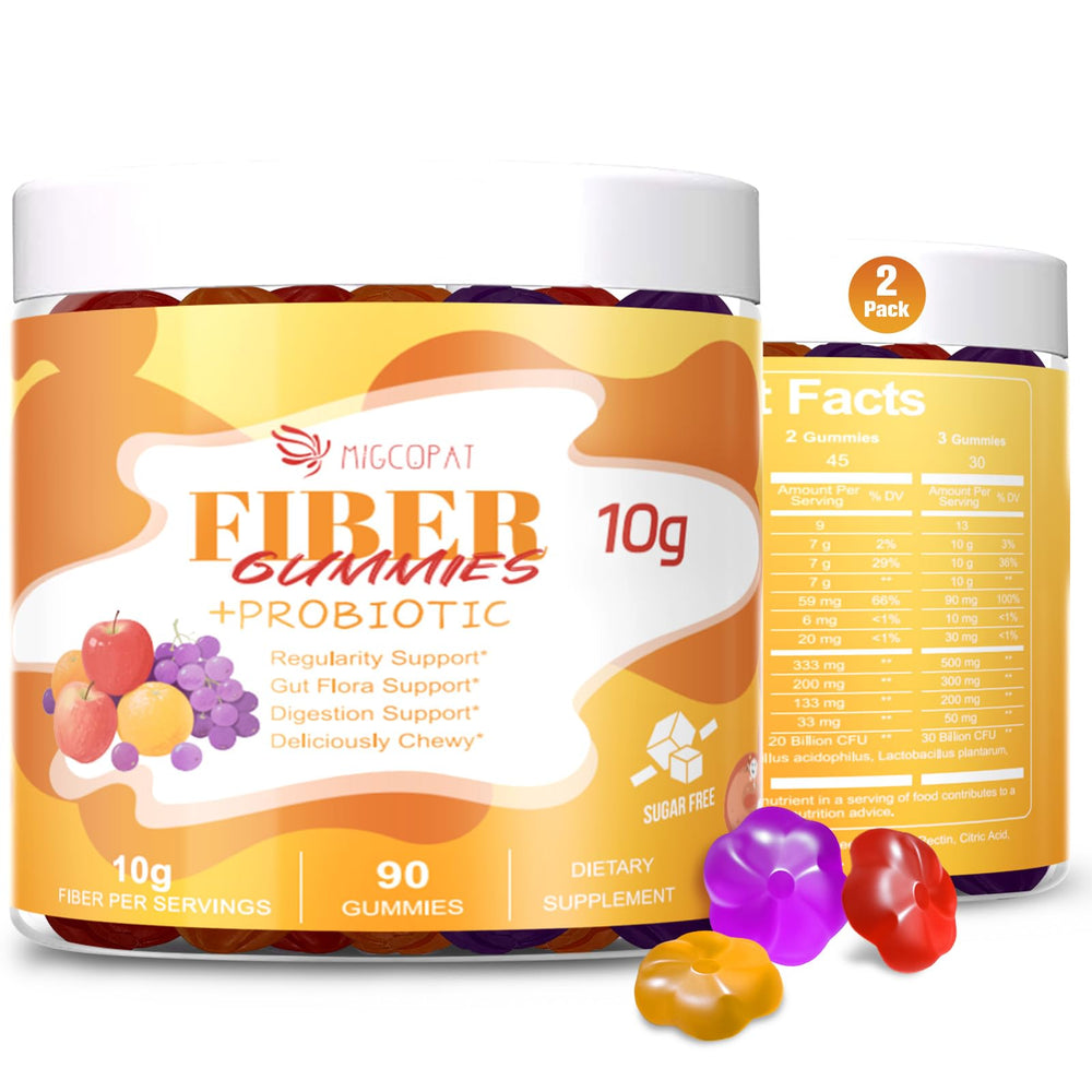 Migcopat 10G Fiber Gummies bottle front for convenient daily fiber support.