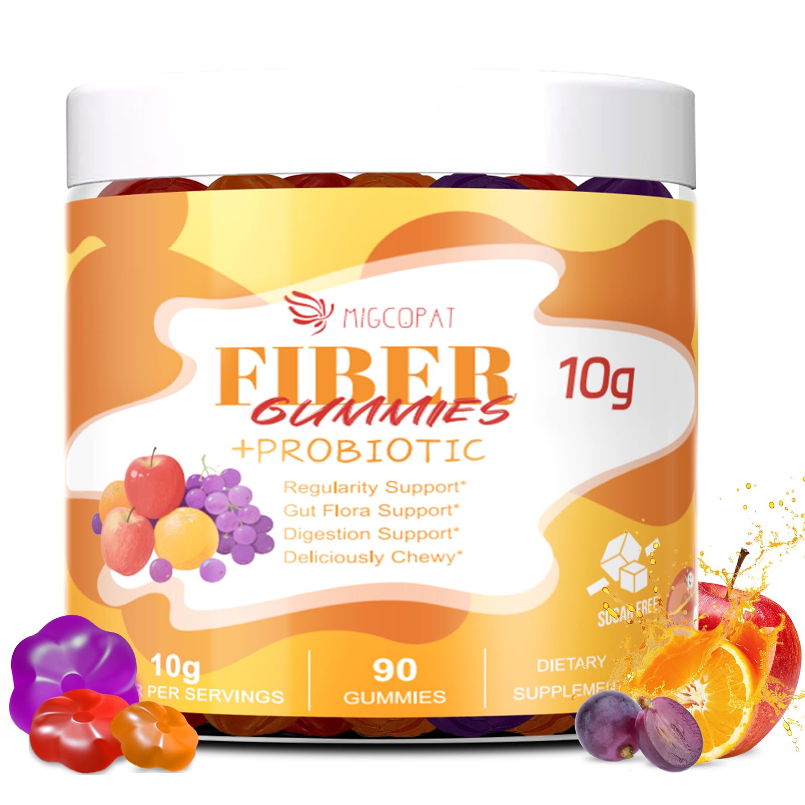 Migcopat 10G Fiber Gummies bottle view highlights convenient daily gut support
