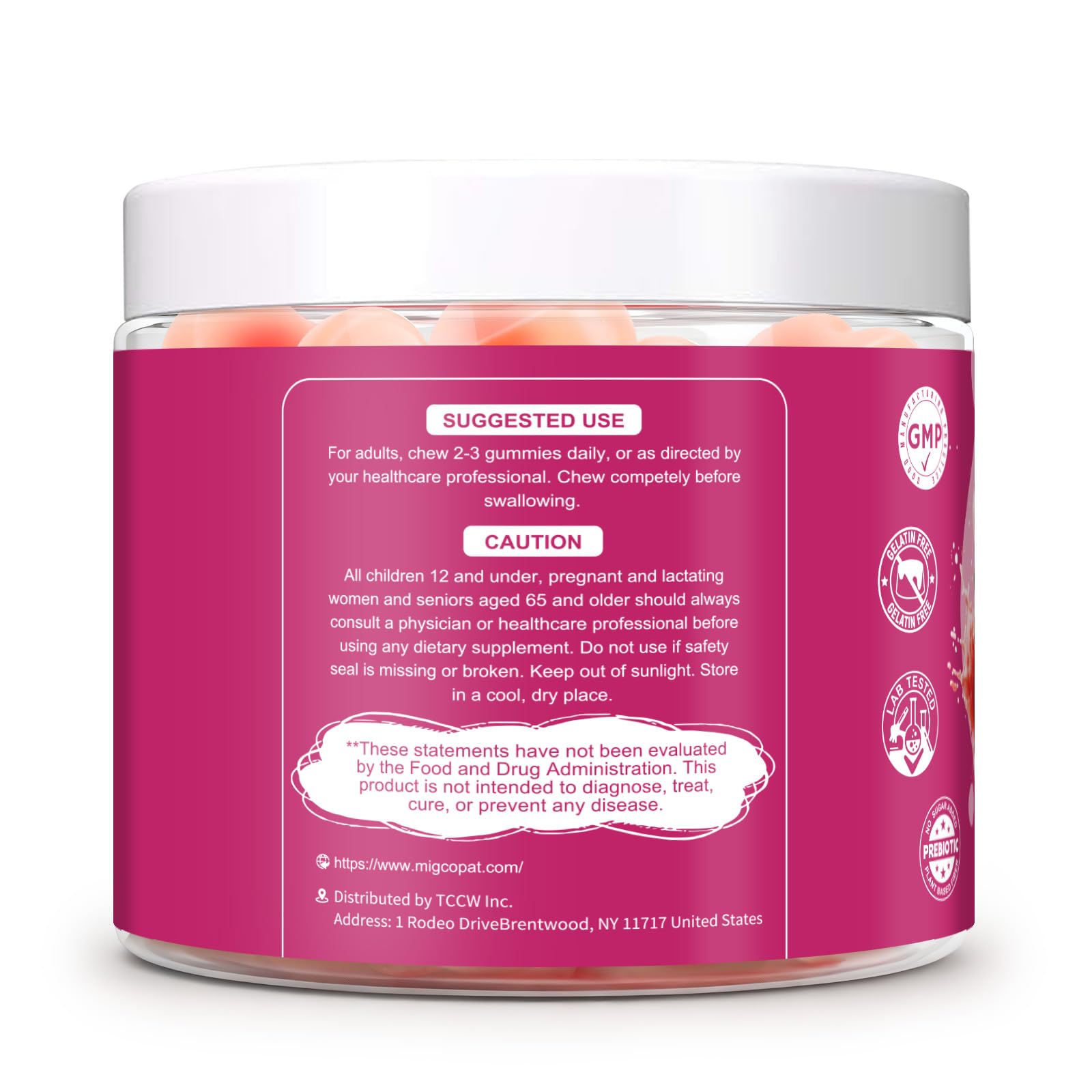 Migcopat 60-count packaging scene conveys convenient daily routine.