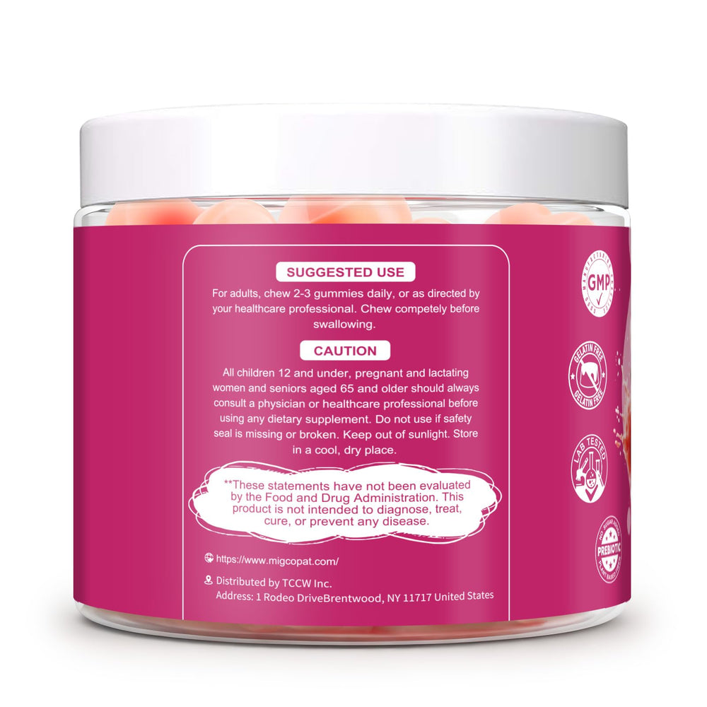 Migcopat 60-count packaging scene conveys convenient daily routine.