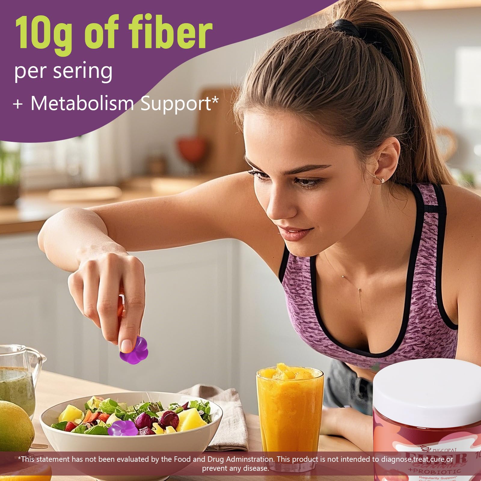 Migcopat gummy fiber closeup emphasizes rich inulin and chicory fibers.
