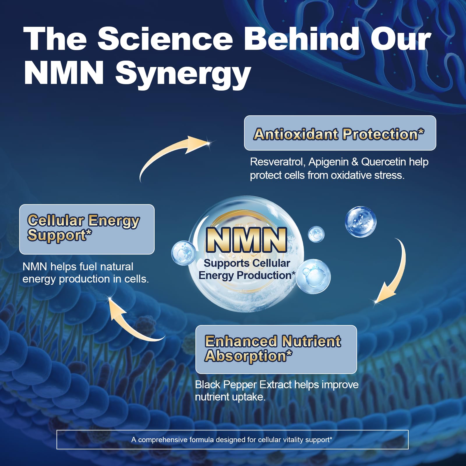 Migcopat NMN bottle label highlights 1000mg NMN and 5-in-1 formula