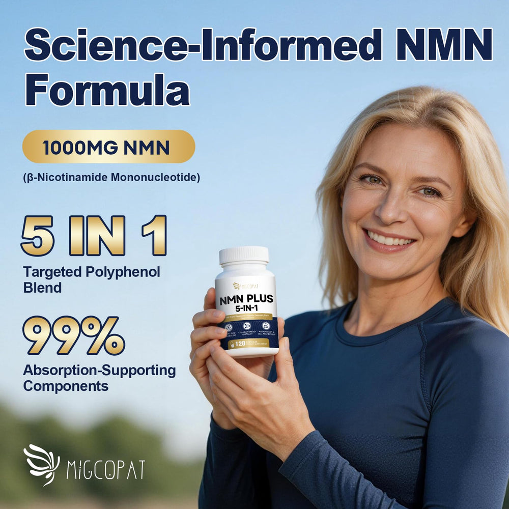Migcopat NMN non-GMO badge and transparency emphasis