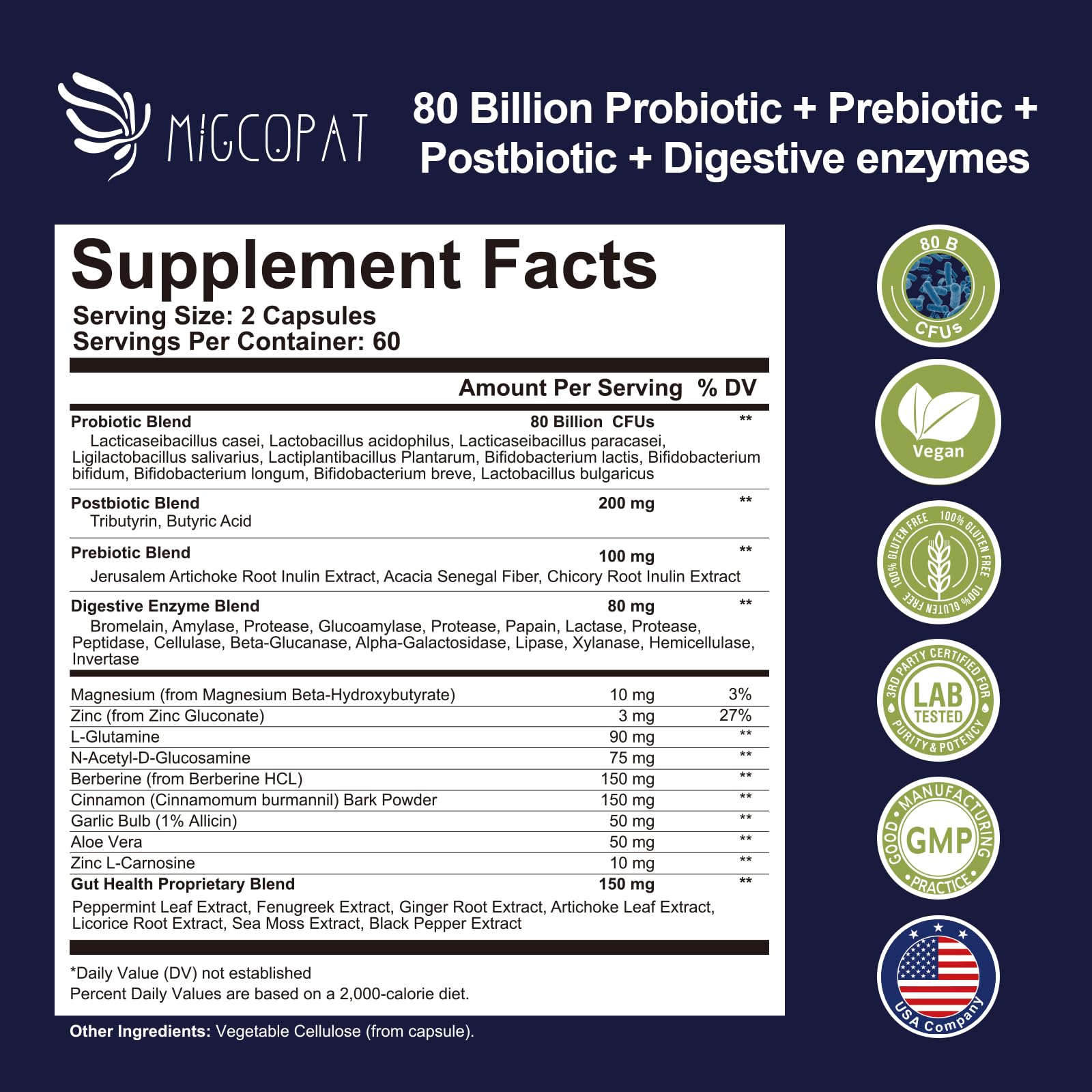 Migcopat probiotic bottle with prebiotics boosts gut-friendly bacteria