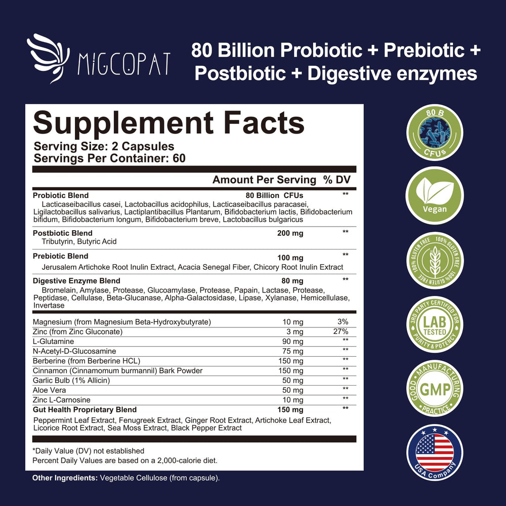 Migcopat probiotic bottle with prebiotics boosts gut-friendly bacteria