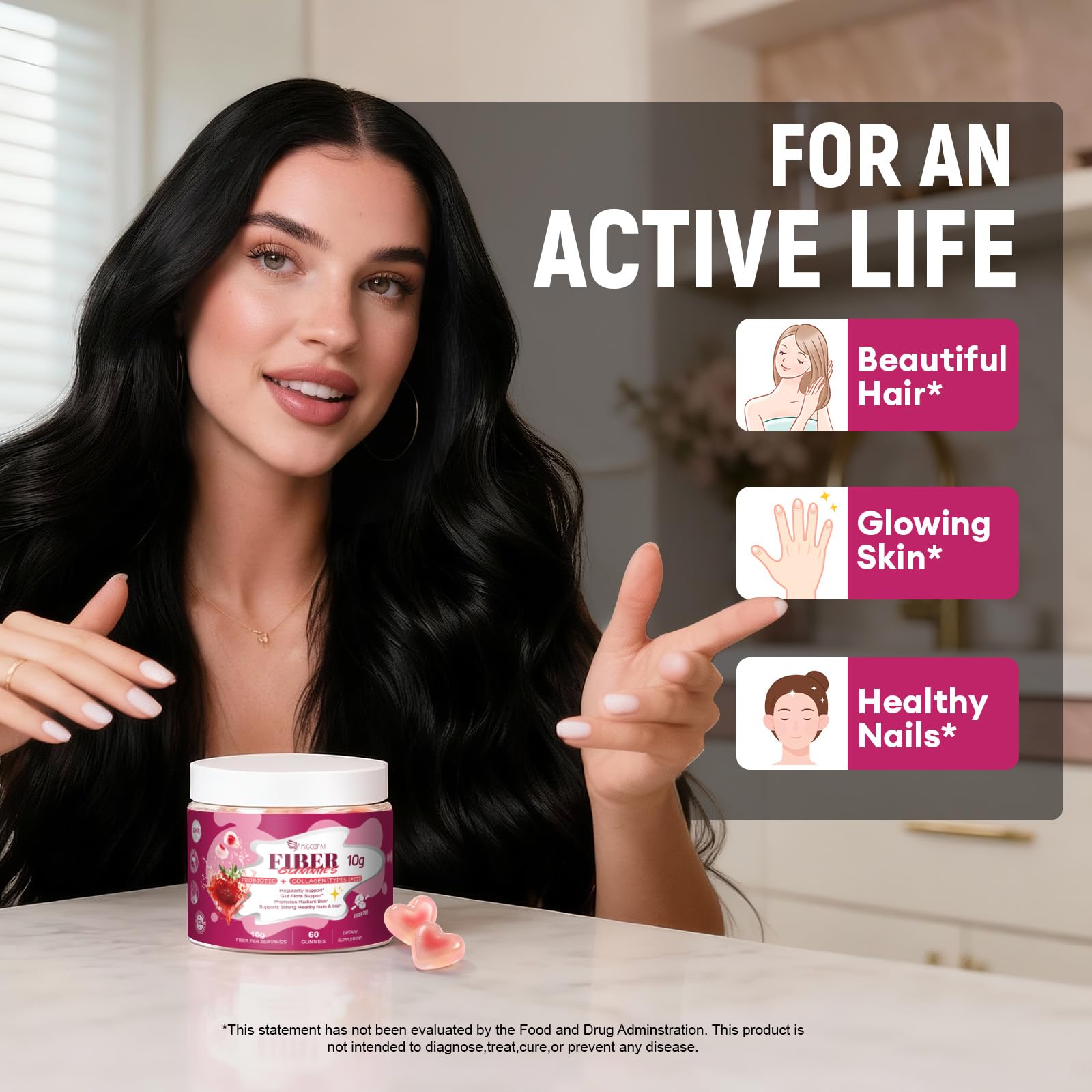 Migcopat probiotics gummies showcase five probiotic strains for gut health.