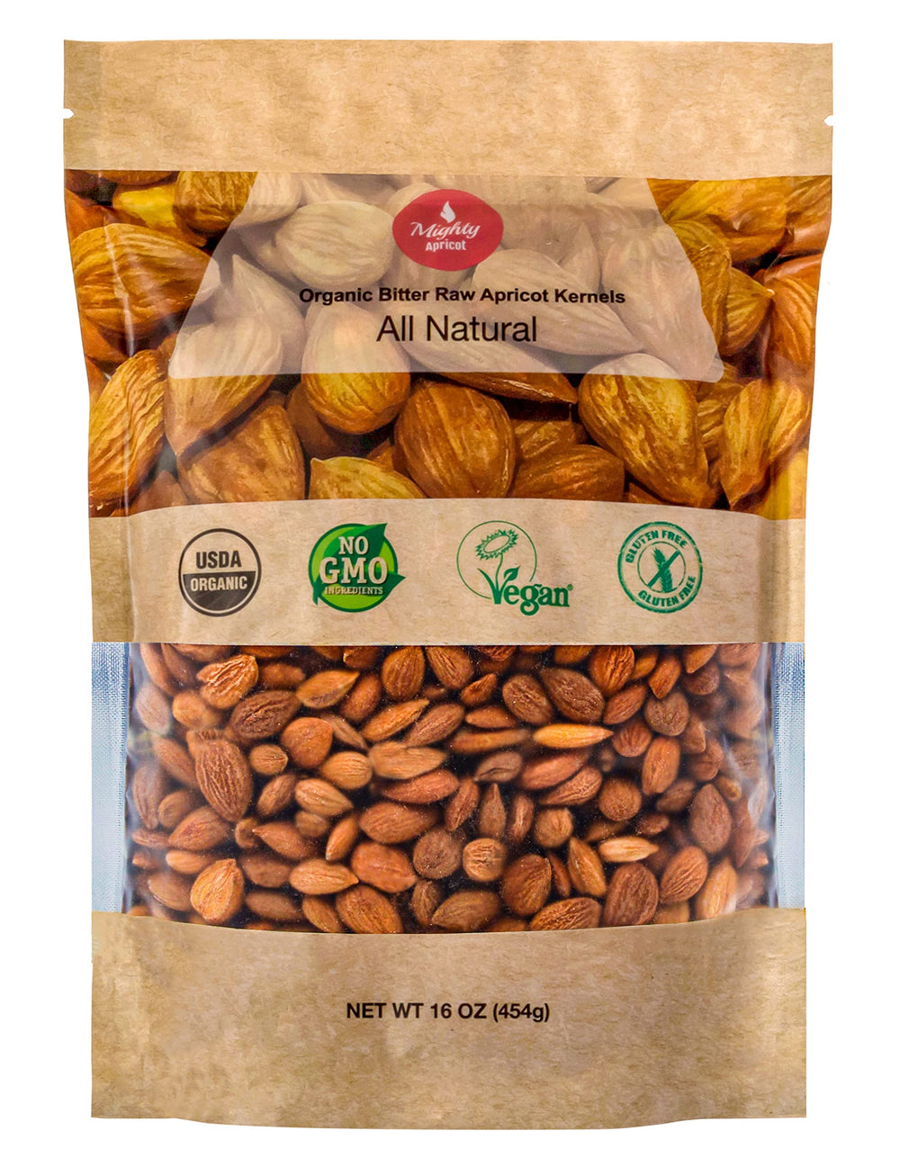 Mighty Apricot kernels 1lb, organic, a natural source of vitamins B17 and B15