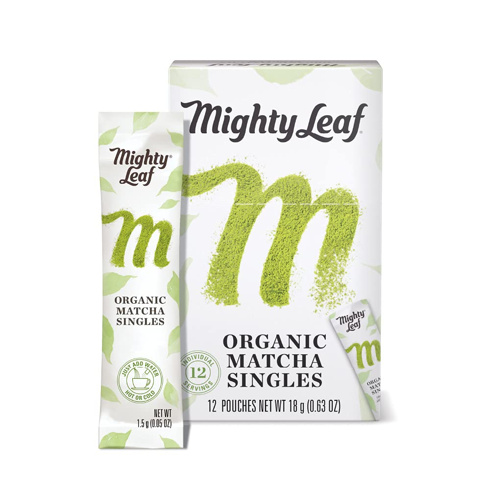 Mighty Leaf Matcha box shows convenient single-serve packets for on-the-go.