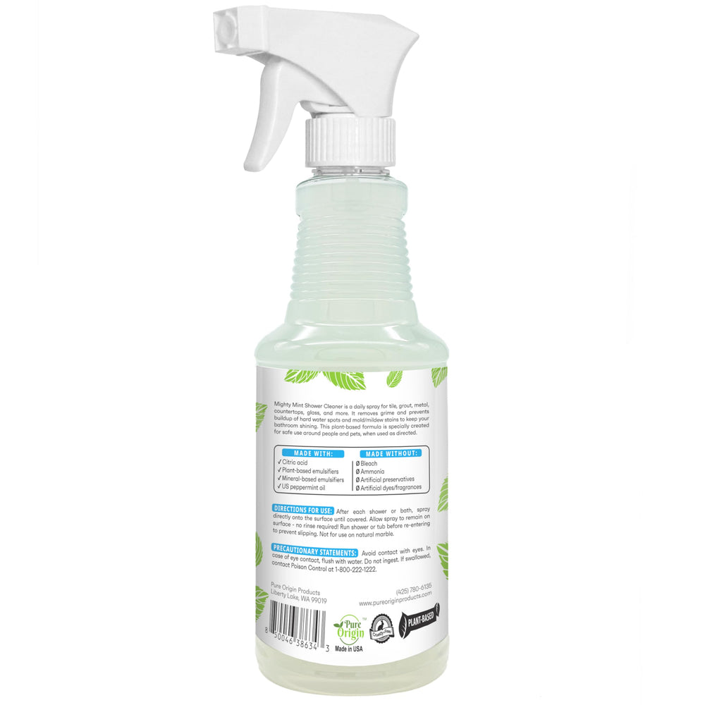 Mighty Mint 16 oz bottle ready for regular shower cleaning