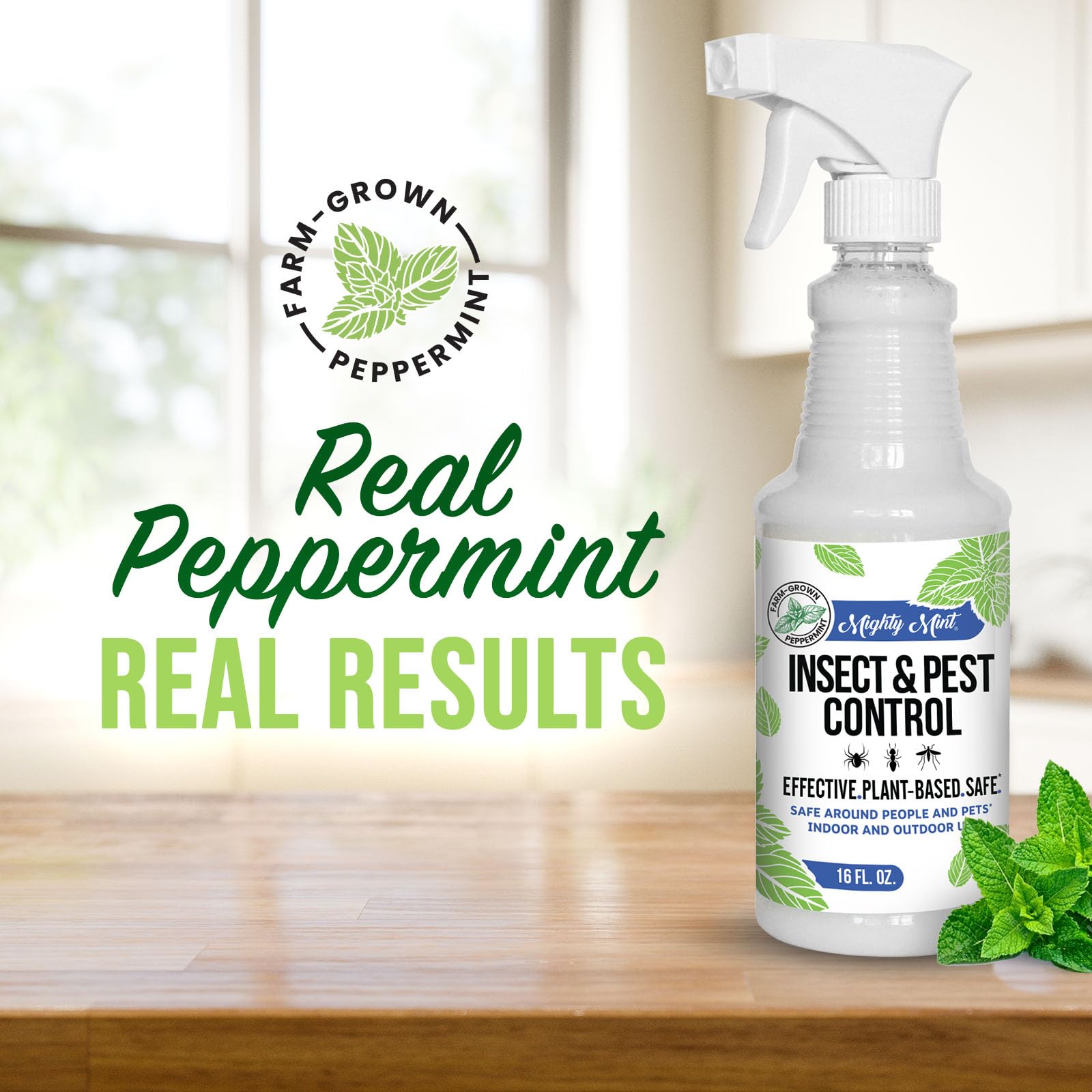 Mighty Mint spray on baseboards deters common pests without staining.