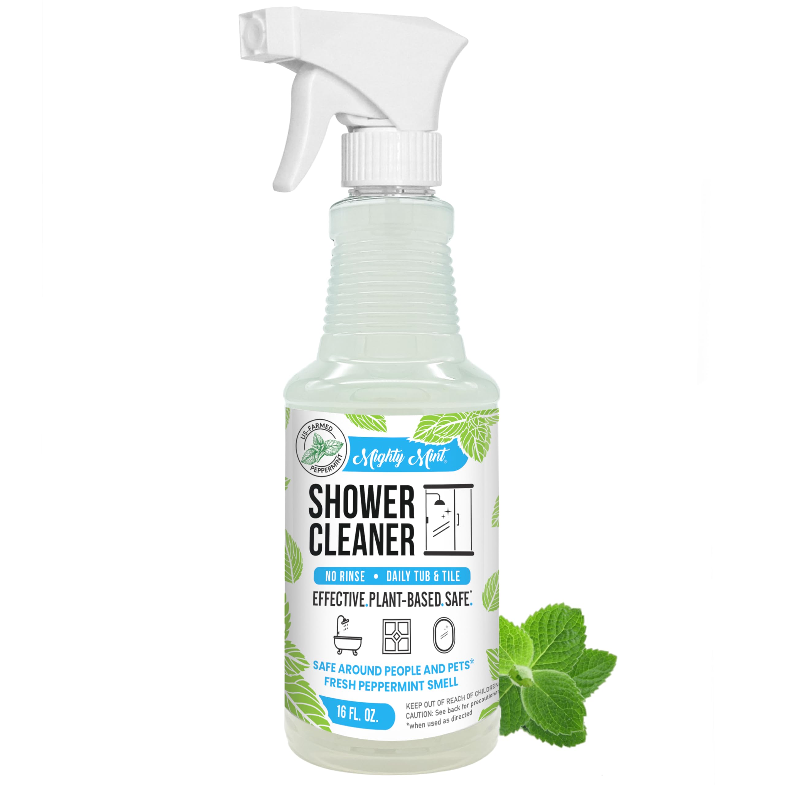 Mighty Mint daily shower cleaner bottle with spray head for no-rinse bathroom cleaning