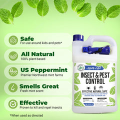 Mighty Mint gallon label close-up, showcasing peppermint oil-based pest deterrent.