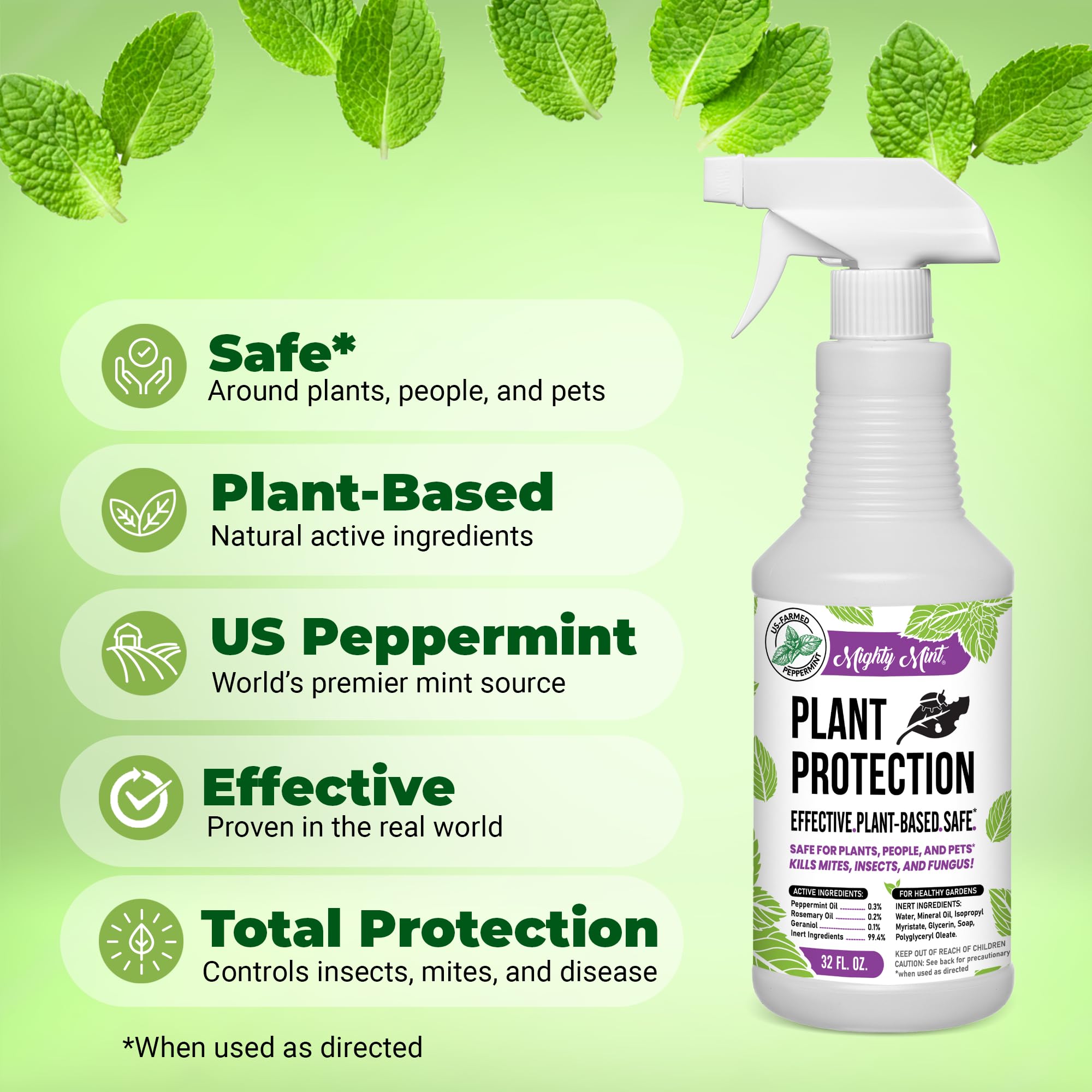 Mighty Mint spray shown in a greenhouse for indoor plant protection.